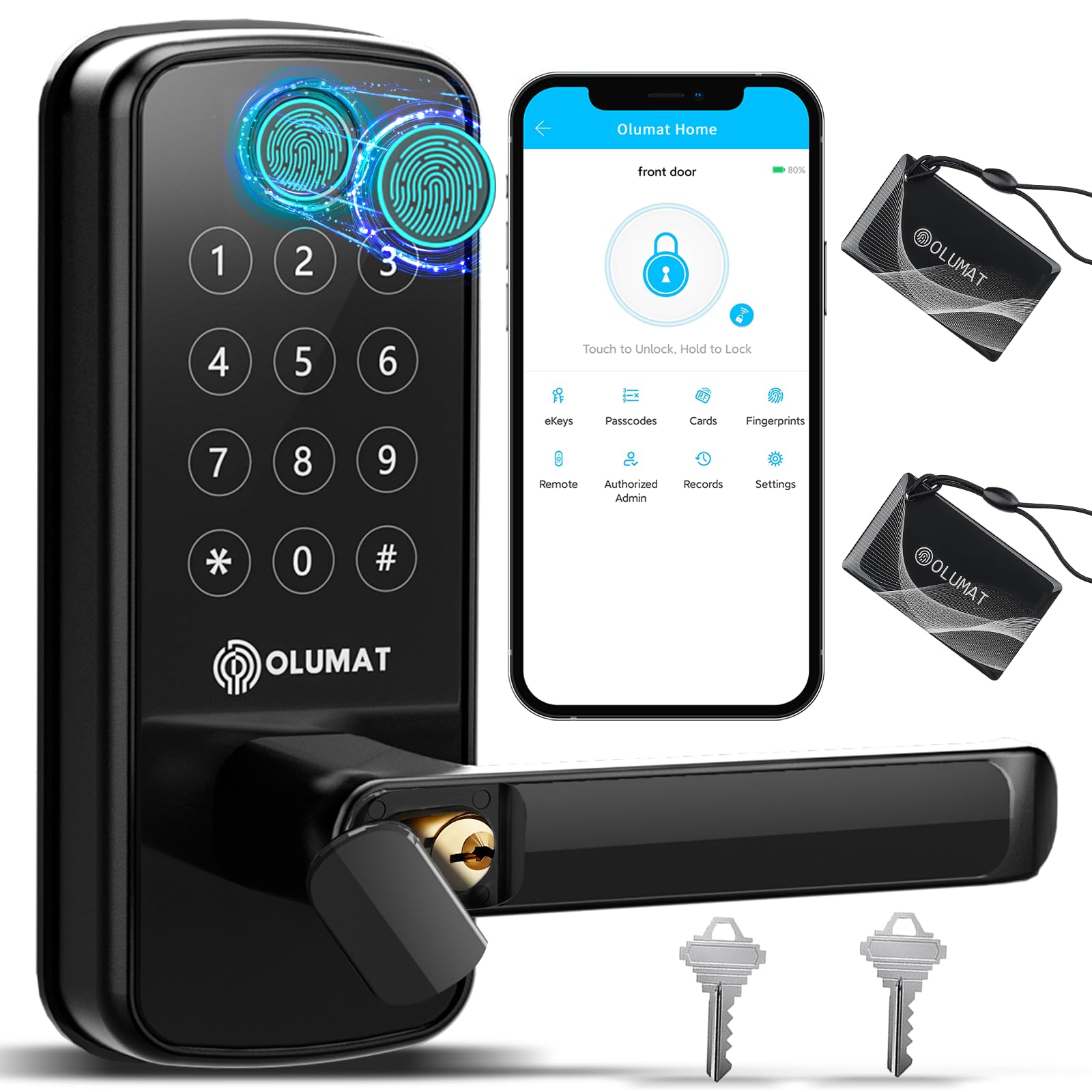 Smart Lock with Handle: Wi-Fi Keyless Entry Door Lock - Smart Locks for Front Door - Biometric Fingerprint Lock with Keypad - Garage Door with App Control