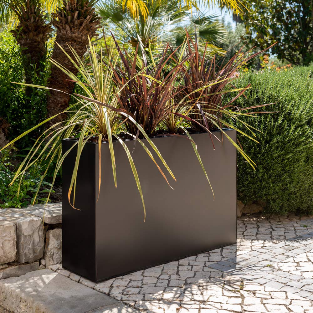 Primrose Small Garden Zinc Tall Trough Planter with Insert Black H60cm x W80cm