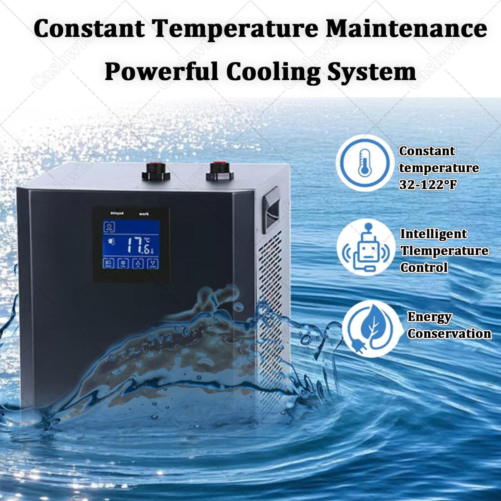 Enfriador de acuario de 1/3 HP (para hasta 79 galones), sistemas de refrigeración para acuarios e hidroponía (apto para ajolotes, arrecifes de coral y camarones); incluye bomba de agua, pantalla LED
