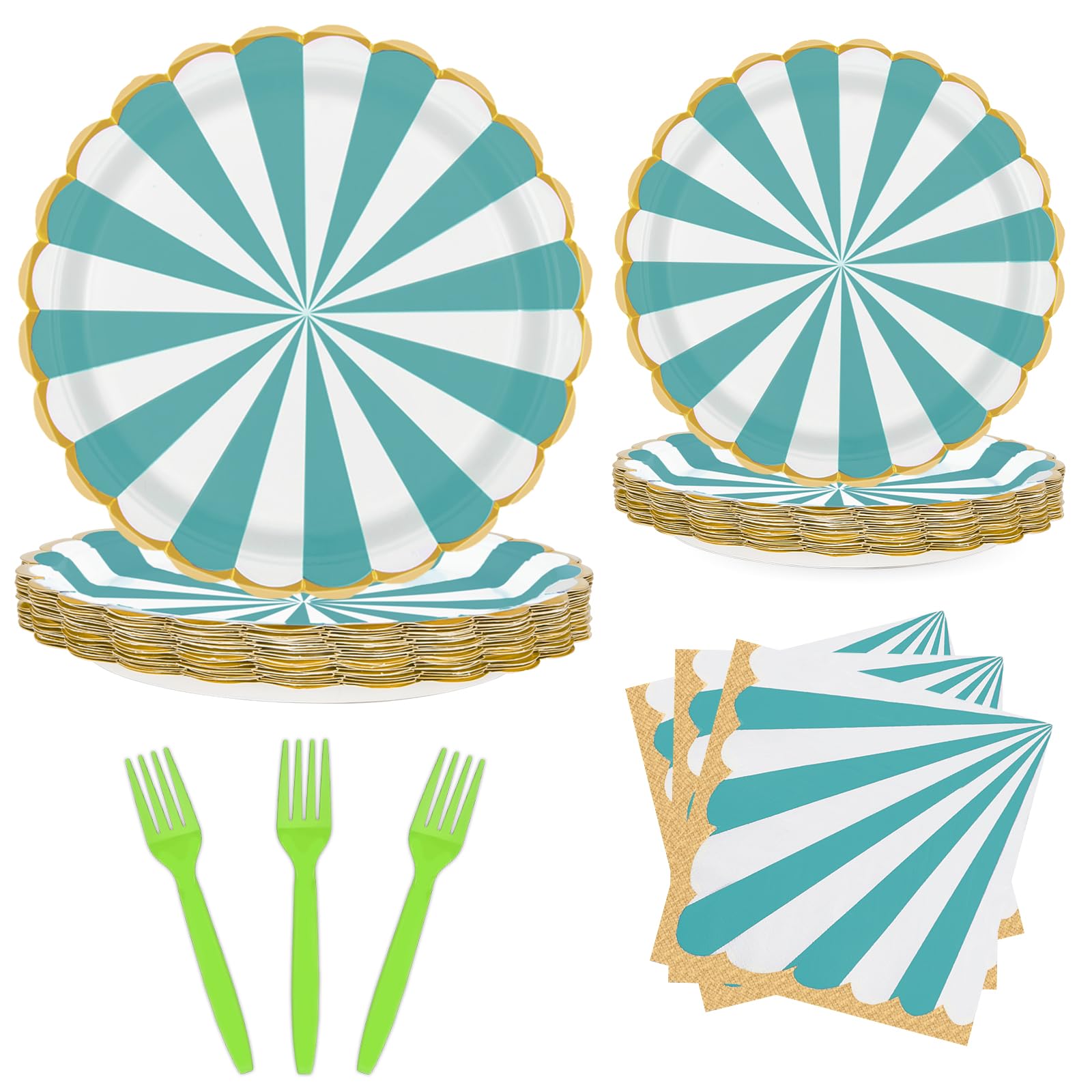96PCS Party Plates, Green Paper Plates and Napkins, Disposable Tableware Set, Party Supplies for Kids Birthday Wedding Baby Shower Picnic, Serve for 24 Guests, Green and White