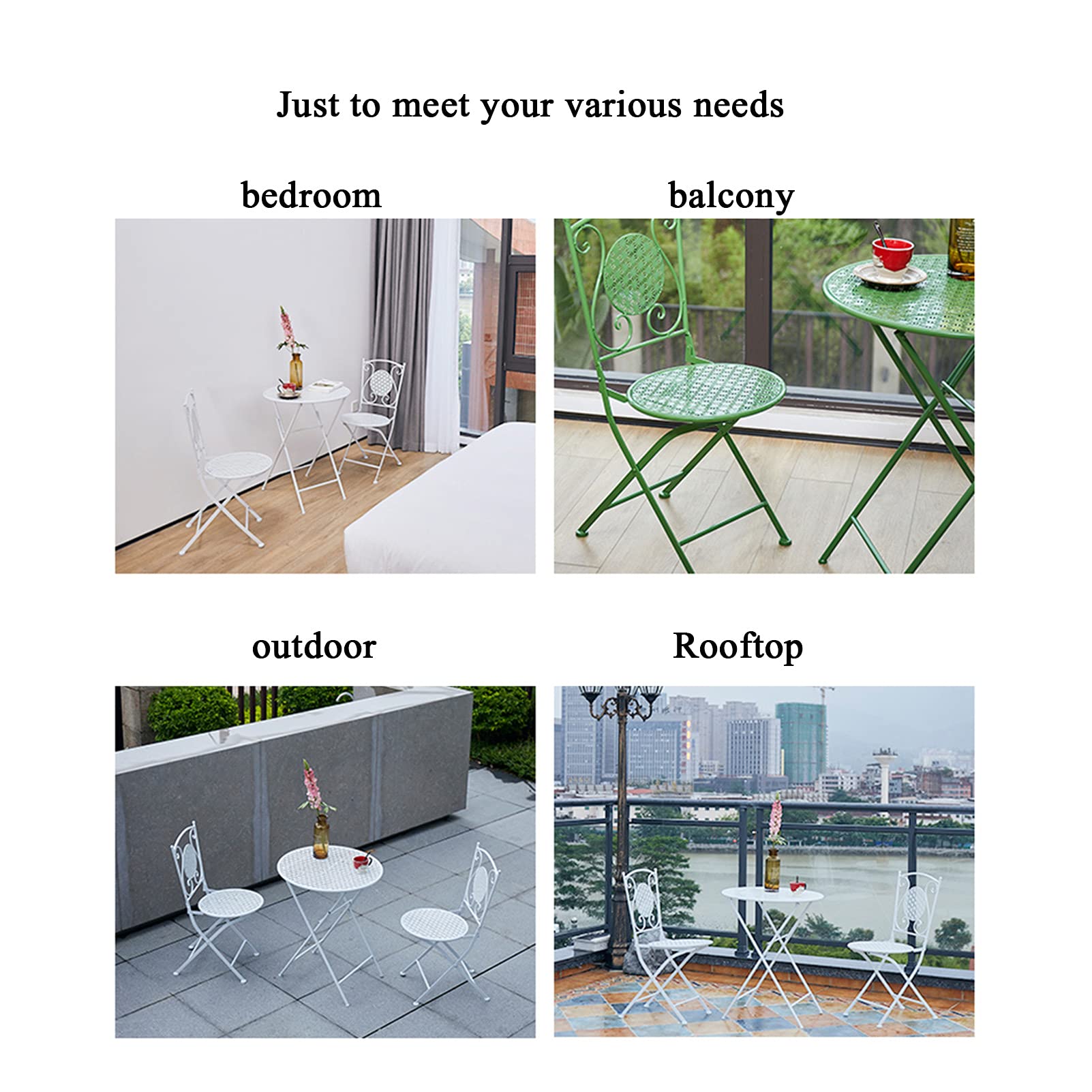 Set da 3 pezzi da bistrot per esterni, mobili da veranda pieghevoli, tavolo da pranzo da patio in metallo e 2 sedie, set da bistrot da patio portatile da 3 pezzi per prato GBackyard, Pin