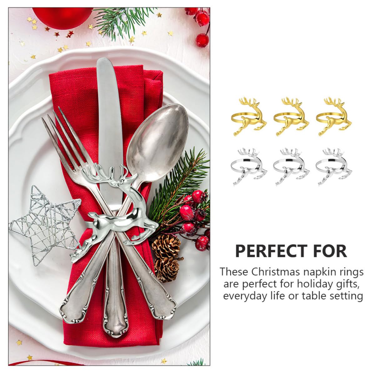 Cabilock 4 Sätze Serviettenschnallen Für Weihnachten Weihnachtsessen Christmas Dinner Weihnachtliche Tischdekoration Danksagung Esstisch Hochzeitsdeko Hochzeit Serviettenring 6 Stück * 4
