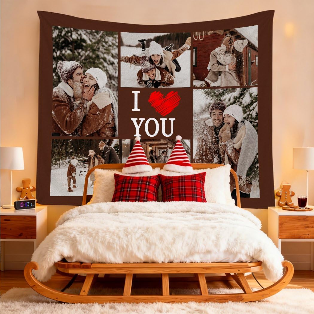 Manta personalizada con 6 fotos para cama o sofá, regalo personalizado para novio, novia, cumpleaños personalizado para él y ella