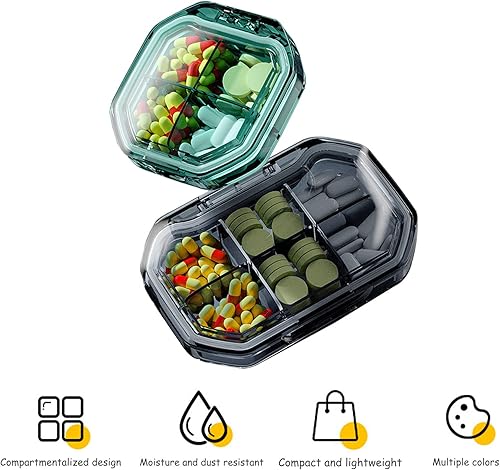 Miniatura 6 de 2 piezas pequeñas de píldoras portátiles de viaje mini pastillero de vitaminas lindo diario de 4 y 6 compartimentos contenedor de píldoras para