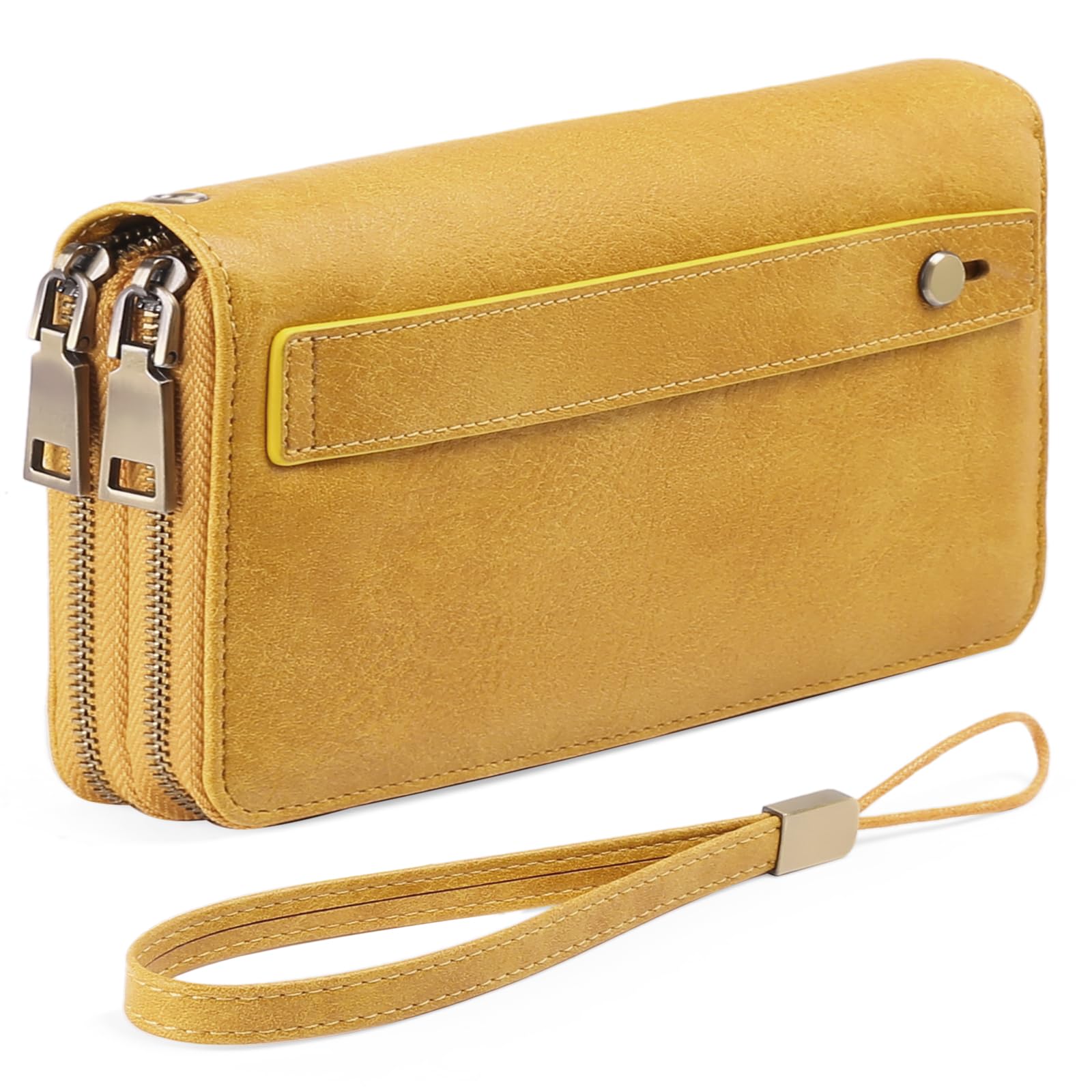 GAEKEAO Wallet for Women Clutch RFID Blocking Wristlet Leather Purse Large Capacity Credit Card Holder with Grip Hand Strap