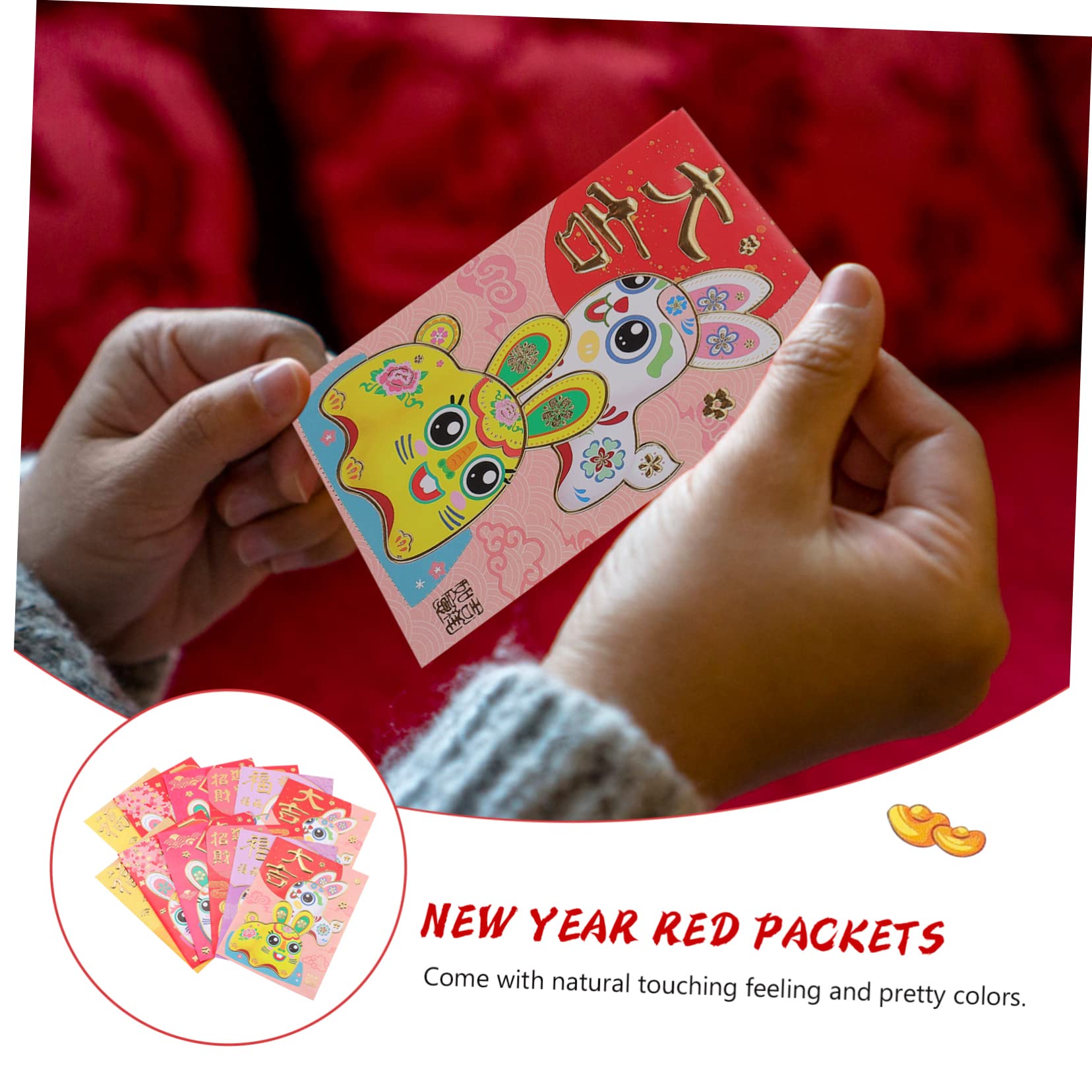 VILLCASE 240piezas Rojos Diseño De Conejo Año Envelopes Festival Para Celebraciones y