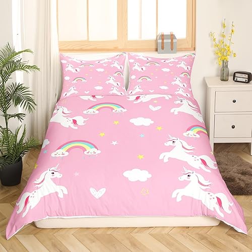 Miniatura 3 de Juego de ropa de cama de unicornio para niñas, funda de edredón con estampado de caballo de ensueño para dormitorio de bebé, decoración de animales