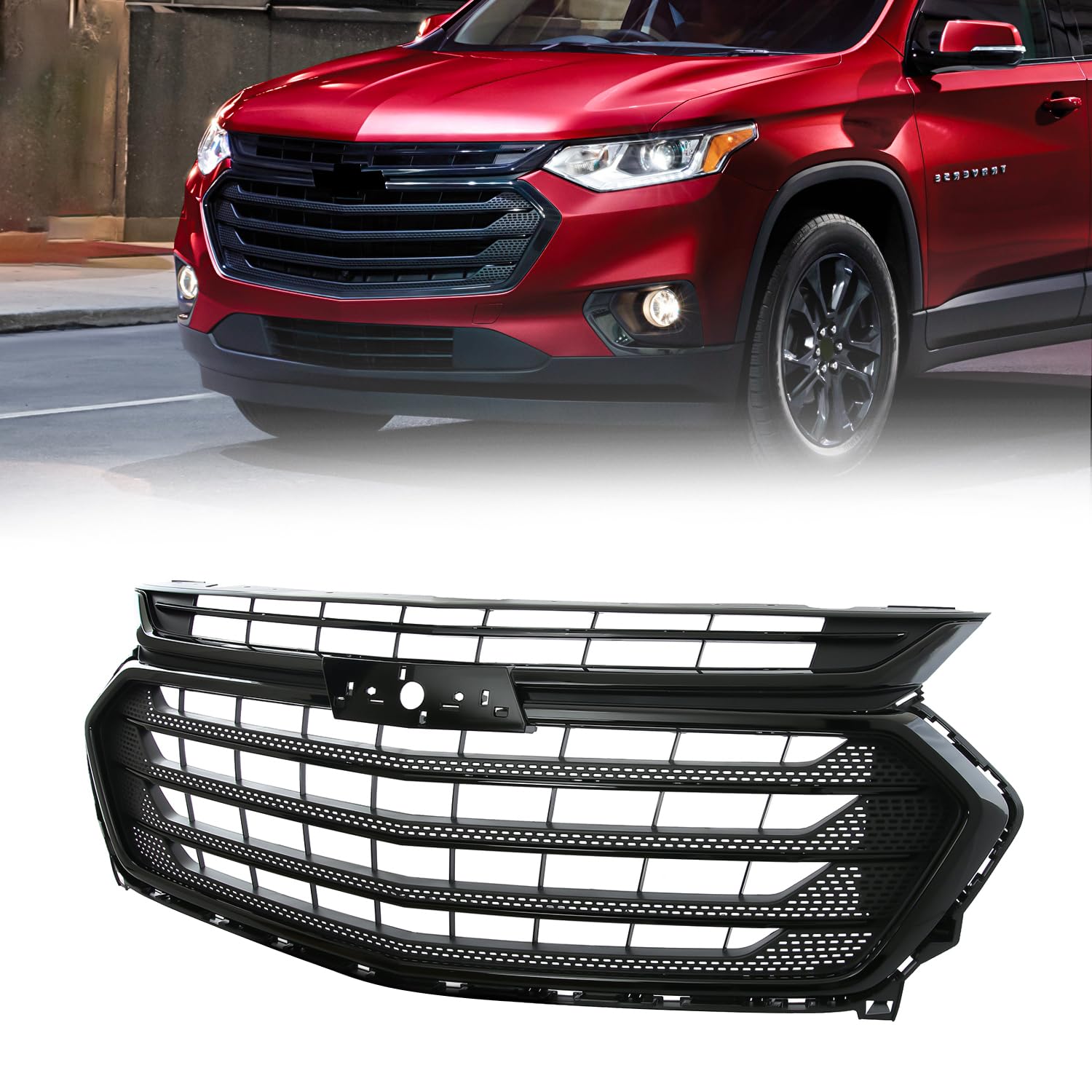Front Honeycomb Bumper Grille Grill Compatible with 2018-2021 Chevy Traverse Replacement for 84297944