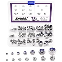Vista 8 de Swpeet 45 piezas de tuercas de bloqueo hexagonales de acero inoxidable SAE 304 de 1/2"-13, arandelas planas de 1/2", kit surtido de arandelas