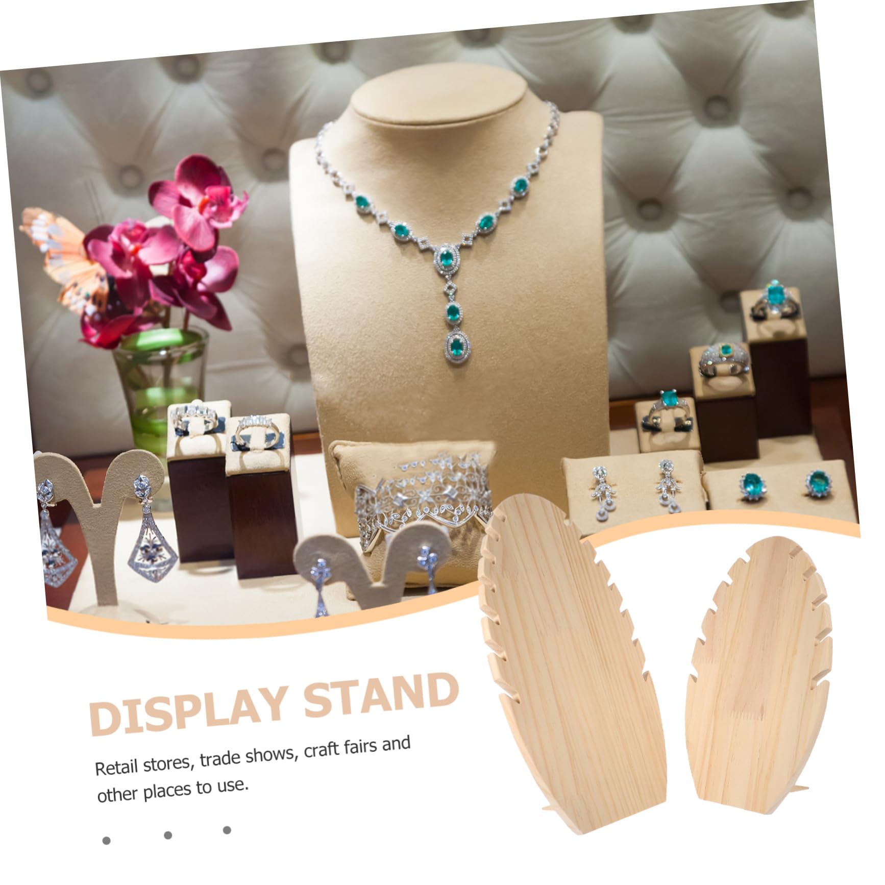 2 Stück Natürlicher Holz Schmuckständer Schlitzen Stabiles Schmuckdisplay für Halsketten Platzsparender Organizer für Schmuckaufbewahrung Langlebiges Holzdesign für Tisch und