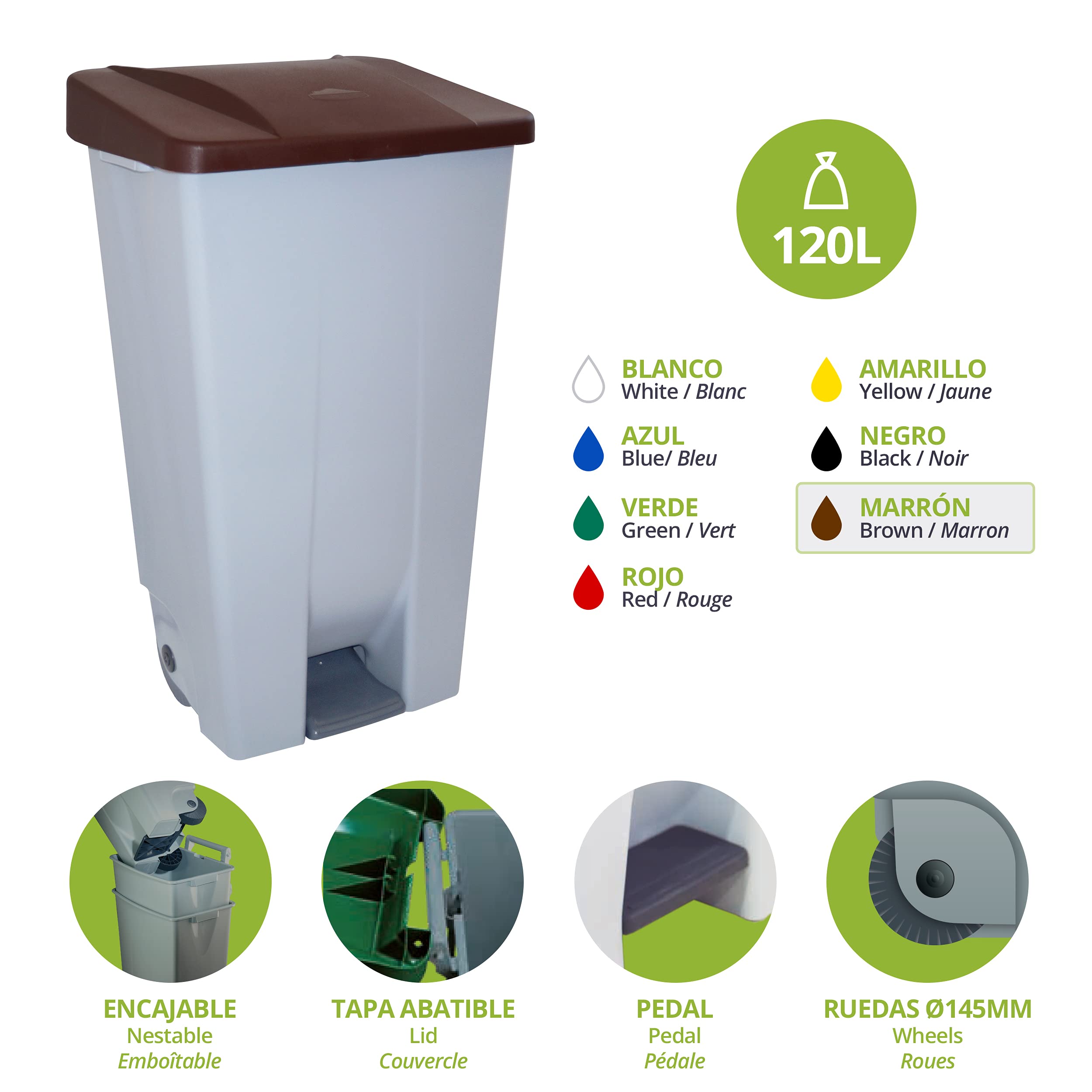 Denox 23400.839 pojemnik selektywny, 120 l, brązowy, pead, pojedynczy