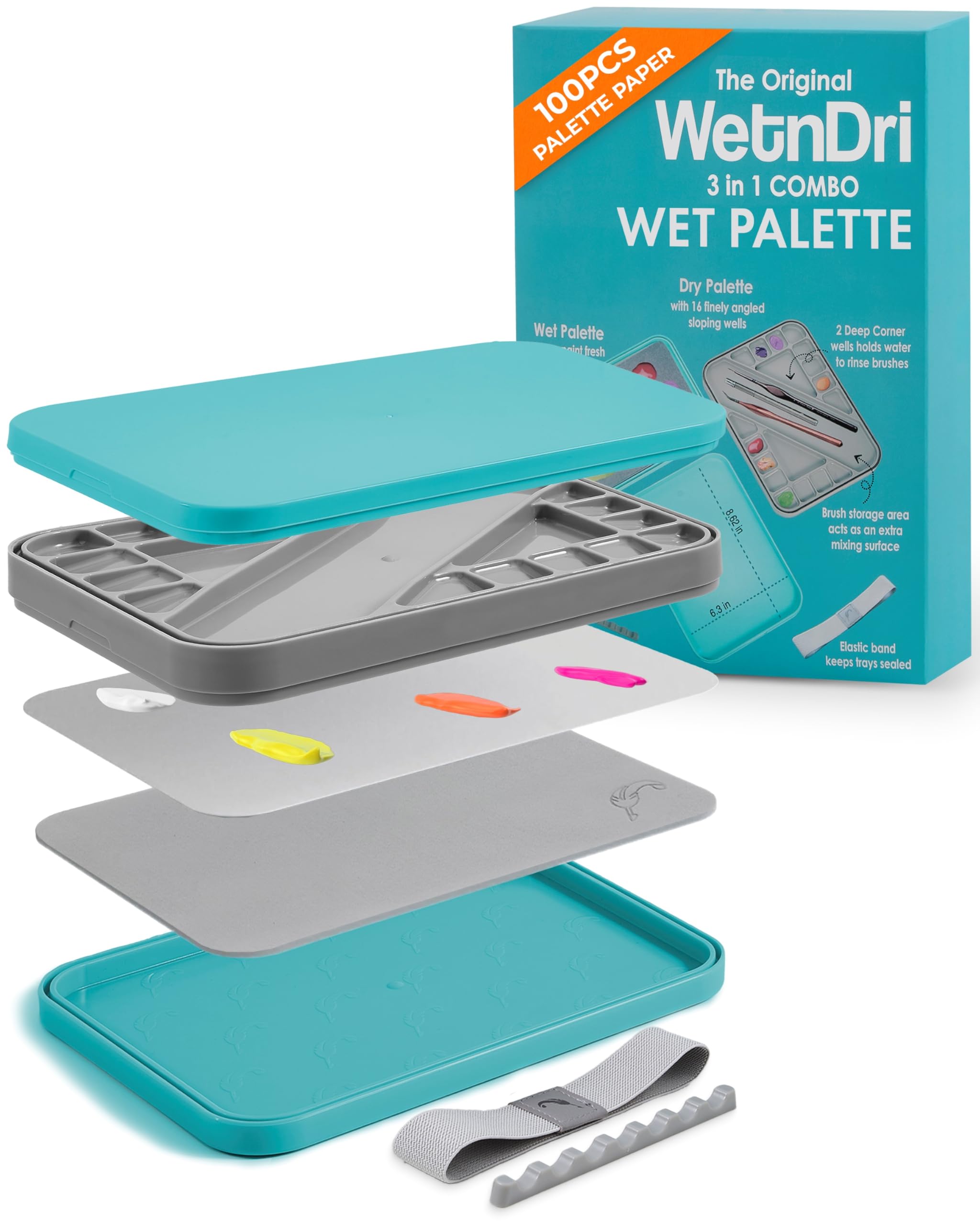 WetNDri Wet Pallet for Miniature Painting. Stay Wet Palette for Acrylic Paints, 100 Sheets, 2 Sponge Starter Kit