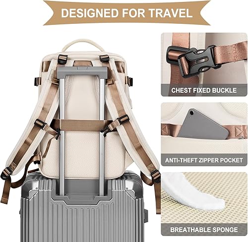 Miniatura 6 de coowoz Mochila de viaje grande para mujeres y hombres, mochila de mano aprobada por vuelo, mochila de senderismo al aire libre, mochila casual para