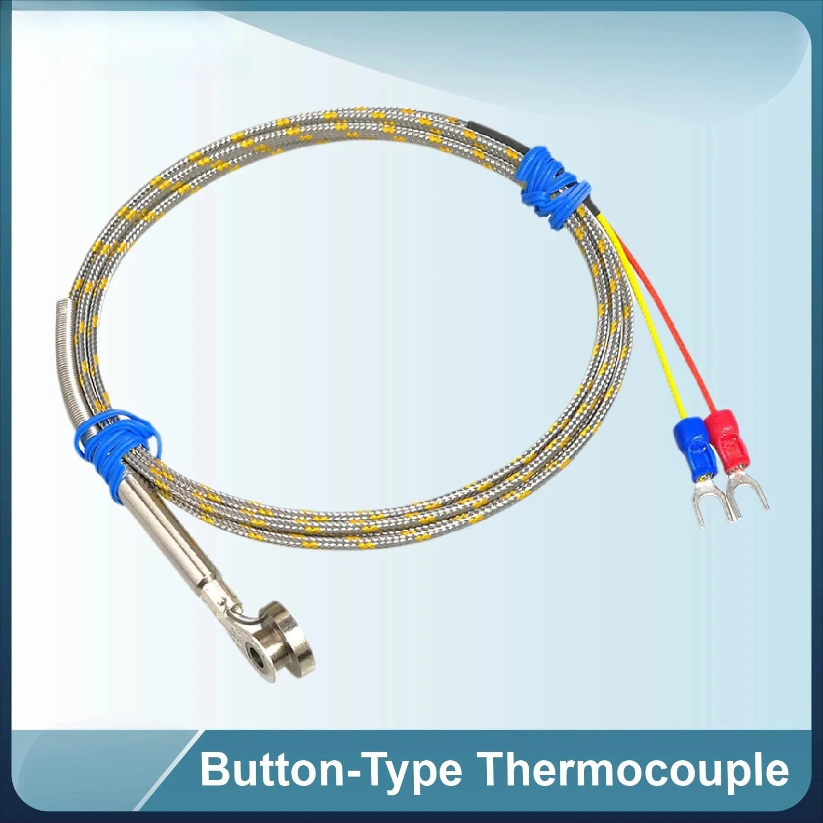Sonda de termopar Tipo botón Tipo K/J Sensor de Temperatura del Molde de 0-800 °C con Cable de blindaje Trenzado de Acero Inoxidable(K-1M)