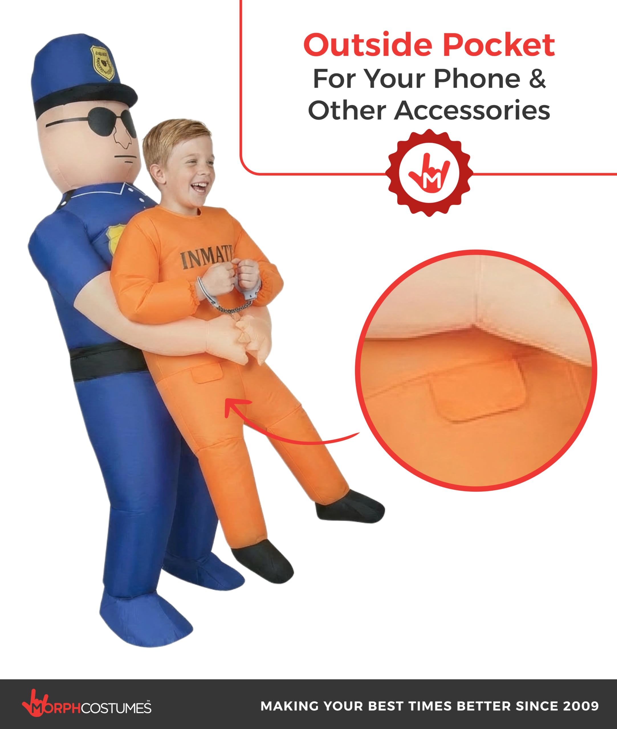 Morph Aufblasbares Kinderkostüm Polizei, Carry Me Design, Perfekt für Fasching und Karneval