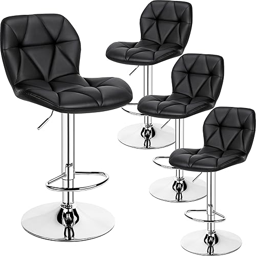 Yaheetech Bar Stools Set of 4, Adjustable PU Leather Swivel Barstools, Modern Counter Stools with Back and Footrest, Counter Height Barstools for
