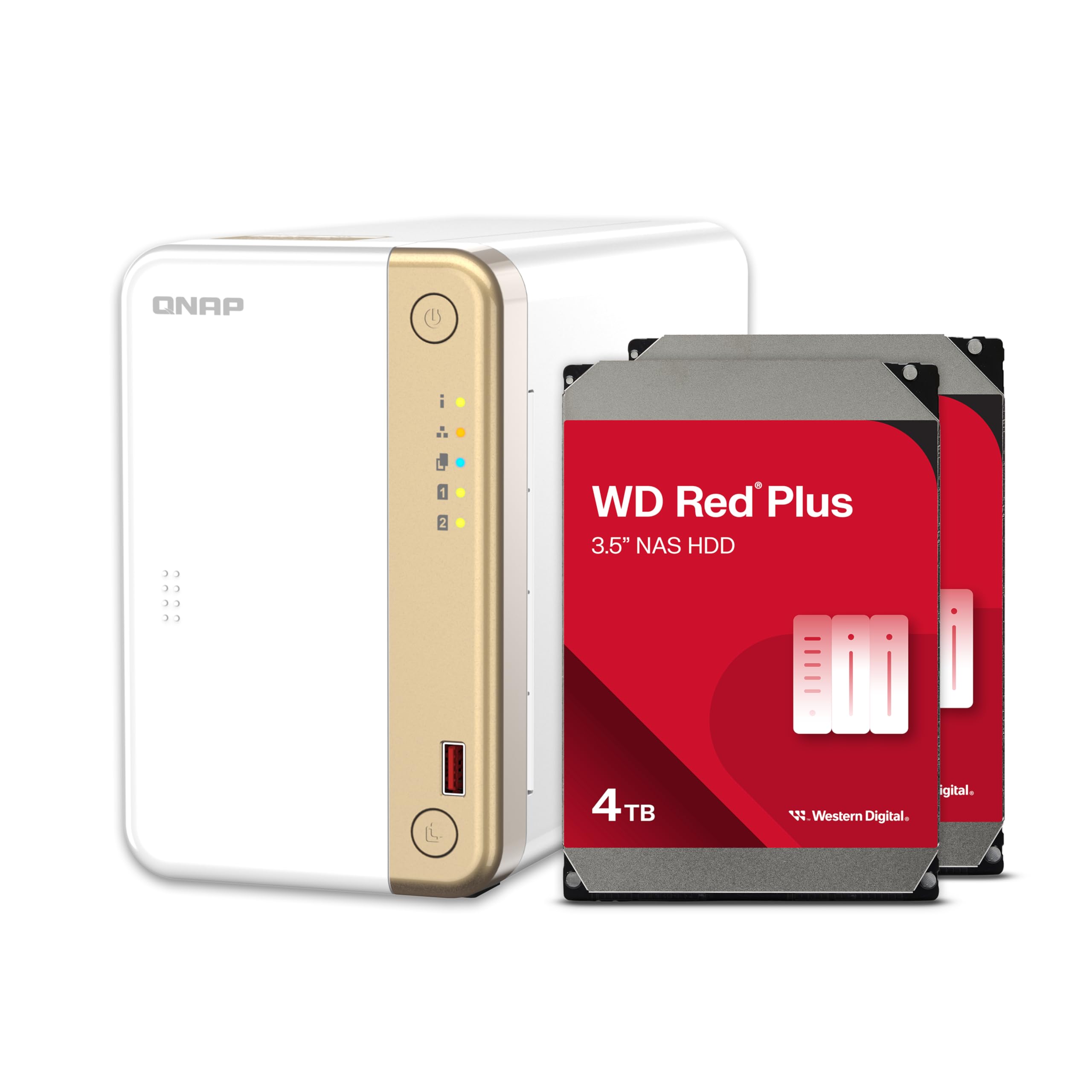 QNAP TS-262-4G-24WD-US 2 Bay Multimedia Desktop NAS with 4TB Storage Capacity, Preconfigured RAID 5 WD Red Plus HDD Bundle