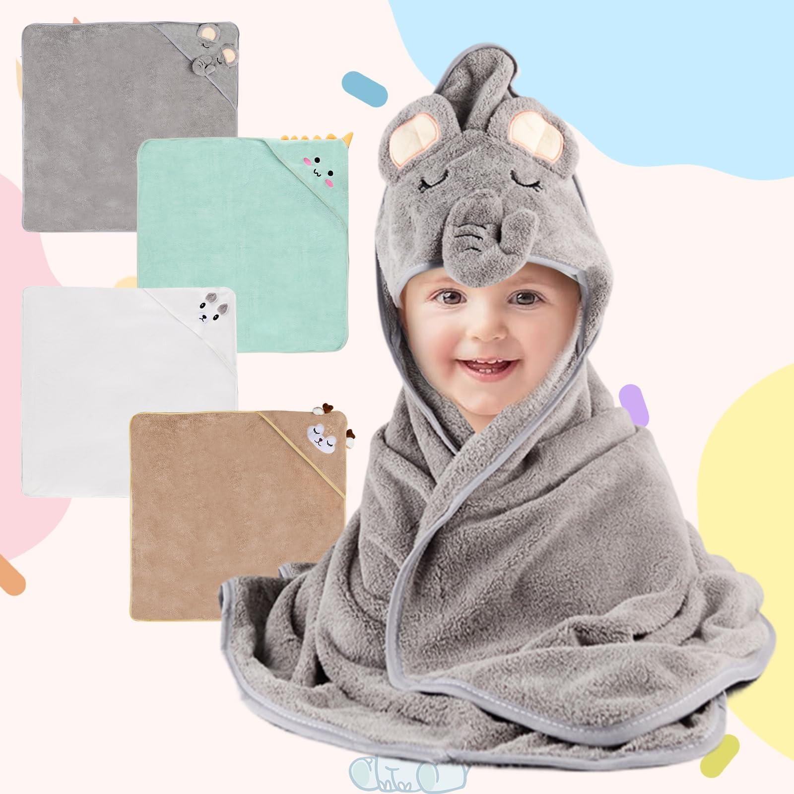 4 pièces Cape de Bain Bébé, Serviette de Bain à Capuche pour Bébé, Sortie de Bain Super Absorbante, Serviettes pour Enfants en Bas âge