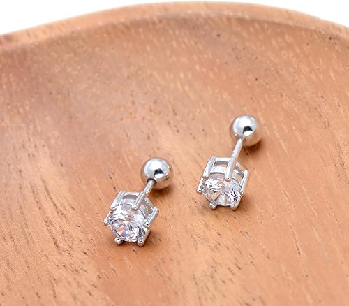 Miniatura 2 de 925 Sterling Silver Solitaire Simulated Diamond Cubic Zirconia Studs Earrings, Screw Backs