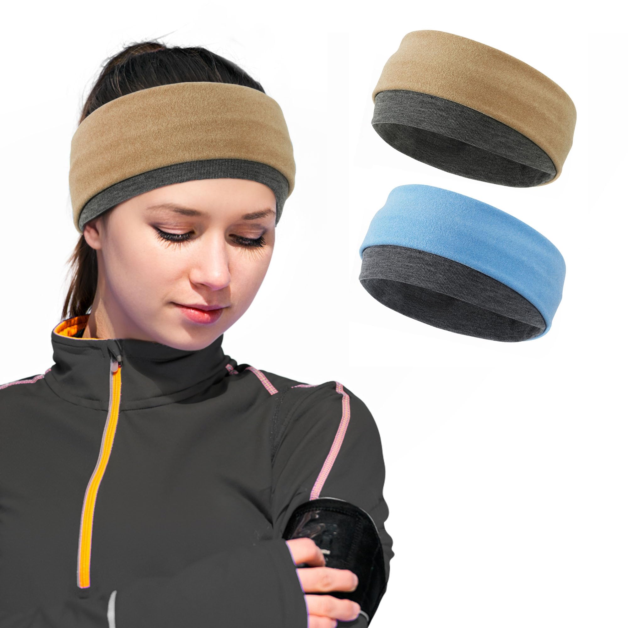 Sukeen Ear Warmers for Women 2 Pack, Soft Warm Winter Headband for Women, Ponytail Headband Ear Warmer Headband, Reversible Ear Muffs for Winter Cold Weather Running Cycling Walking
