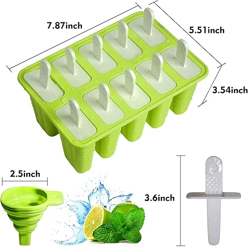 Miniatura 2 de Moldes de silicona para paletas de hielo, sin BPA, reutilizables, 10 cavidades, máquina para hacer paletas con palitos de paletas, embudo y cepillo