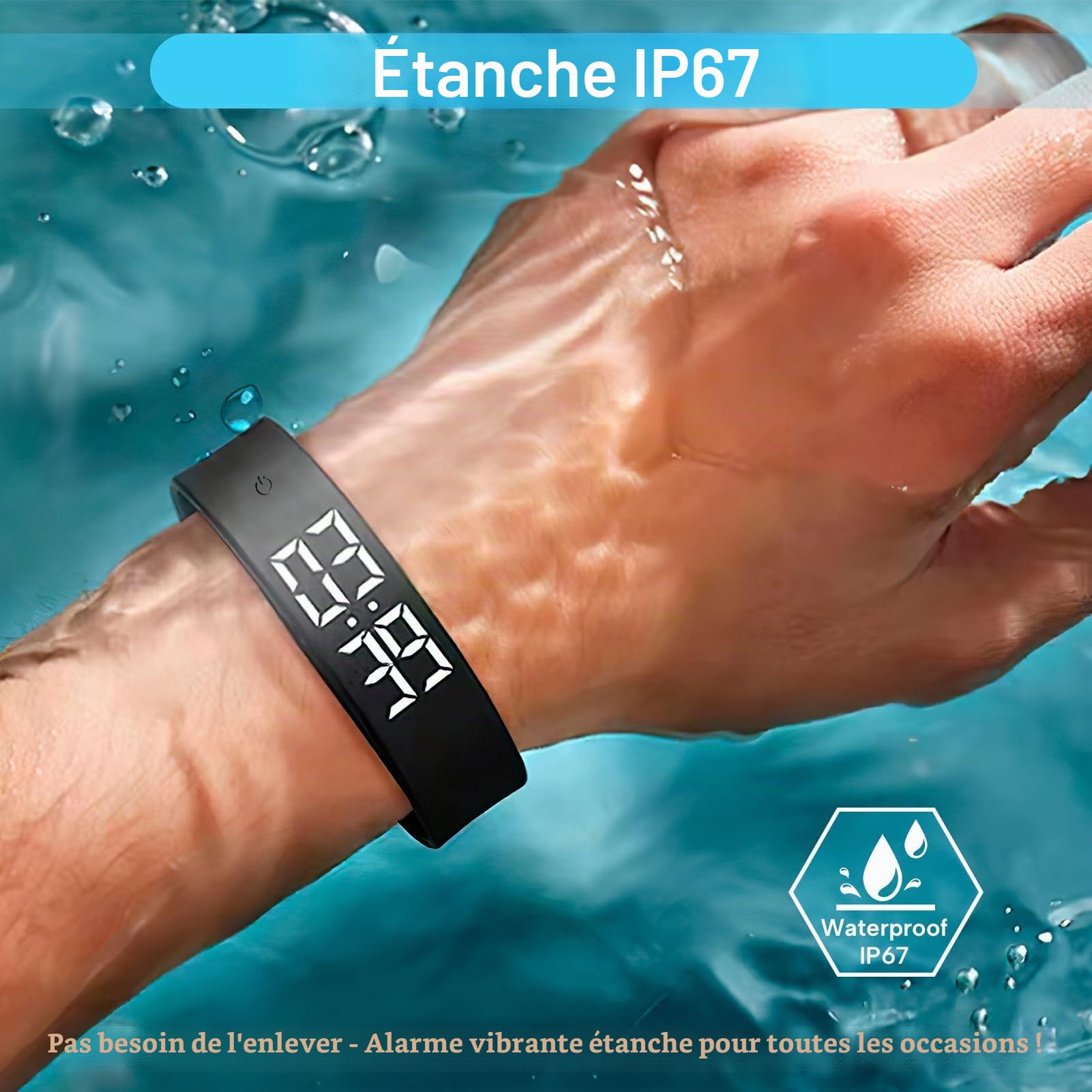 Cncedi Montre vibrante avec alarme et charge USB - Étanche, silencieuse - Pour les partenaires, les nouveau-nés, les enfants, les personnes qui dorment profondément