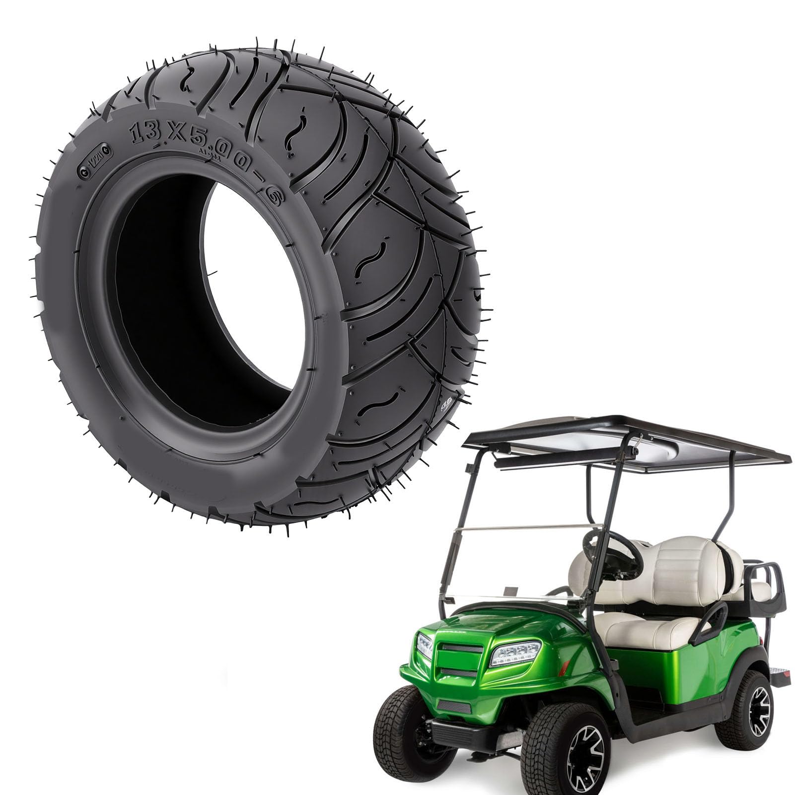 Tbest 13x5.00-6 Reifen 13/5.00-6 Reifen Zoll Tubeless Ersatz-Polymer-Gummi Rutschfest Reißfest Anti-Schlag mit Schultertraktion für ATV Quad Go Kart Cart Scooter