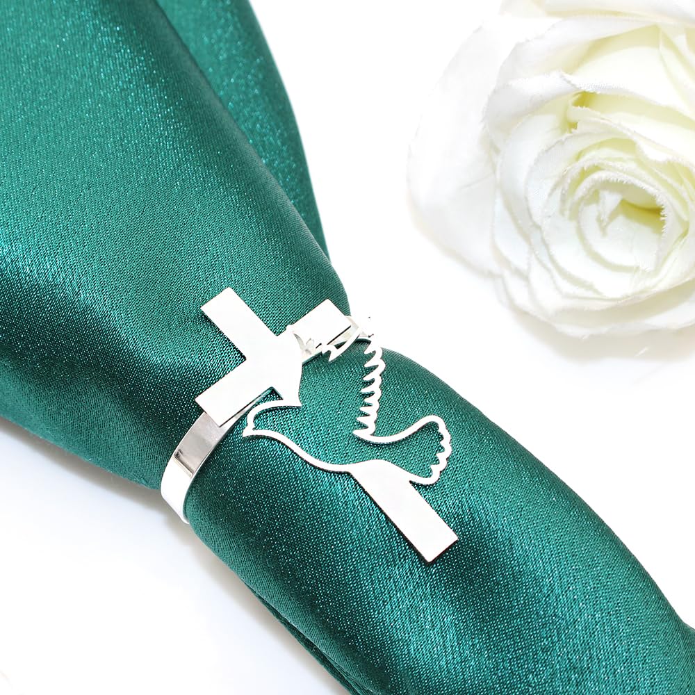 20 szt. Pokojowe gołębie krzyżowe pierścienie na serwetki na ślub, baby shower, pierwszą komunię świętą religijny chrześcijański chrzest dekoracja stołu (HWH137-złoty, 20 szt.)
