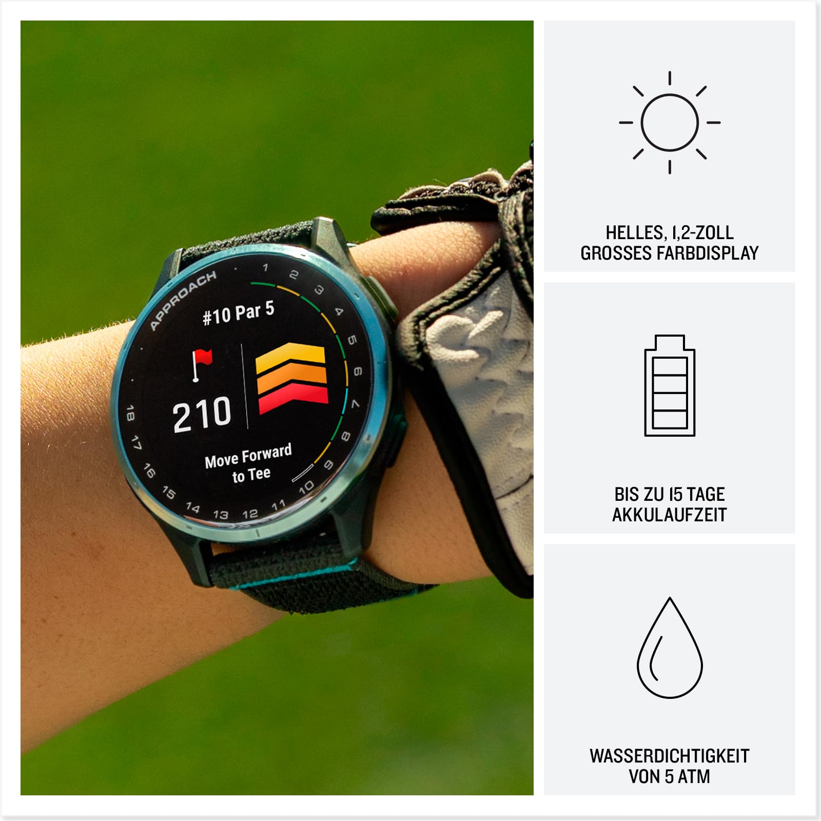 Garmin Approach J1 43mm - GPS-Golfuhr für Kinder und Jugendliche, 1,2" AMOLED-Display, bis zu 15 Stunden Akkulaufzeit im GPS-Modus, 43.000+ vorinstallierte Golfplätze, spezielle Junior-Features