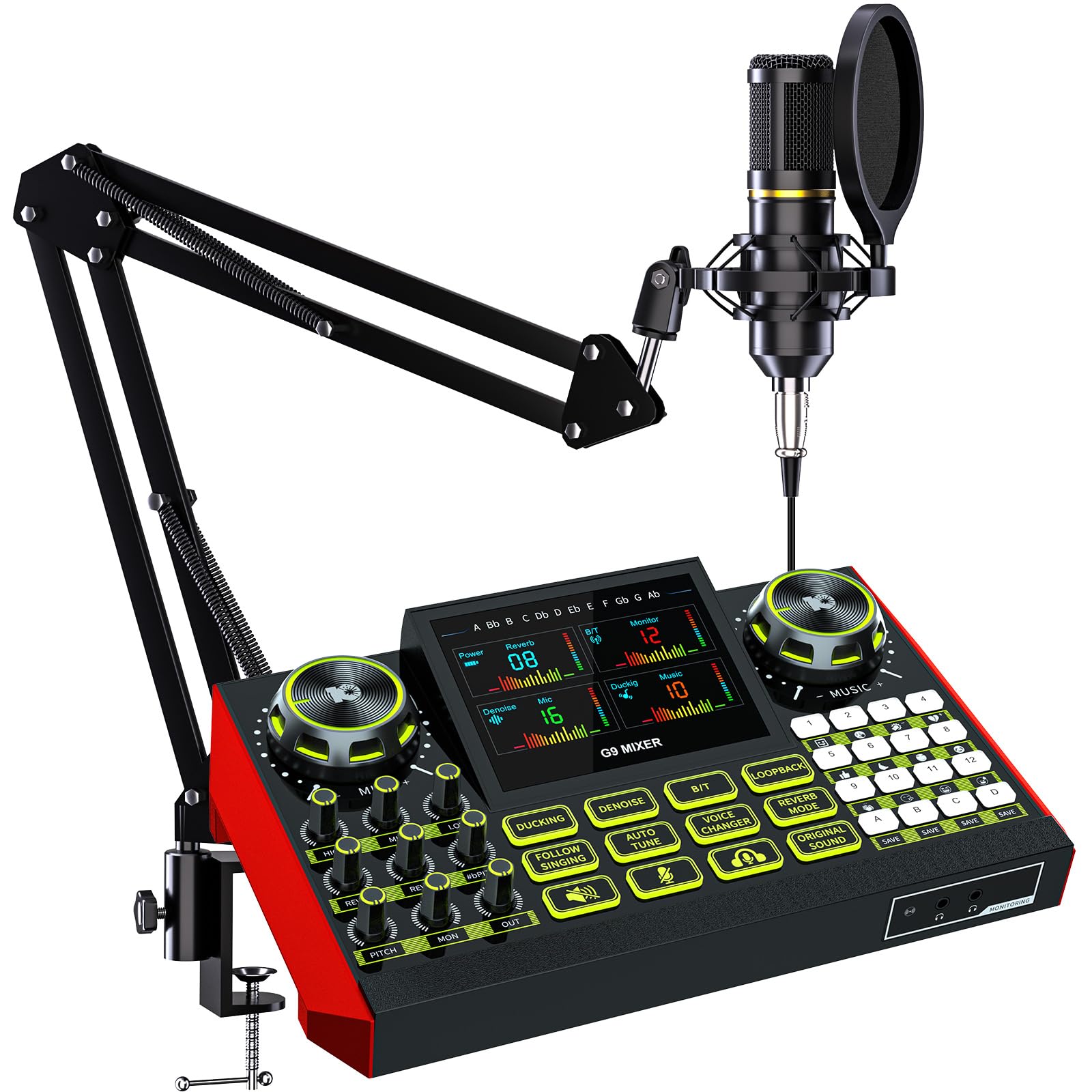 G9 Podcast Equipment Bundle with 3.5mm Condenser Microphone for Pc/Phone Live Streaming Singing Gaming, Podcast Microphone Bundle with Live Sound Board Audio Mixer,Voice Changer, Denoise,DJ Sets