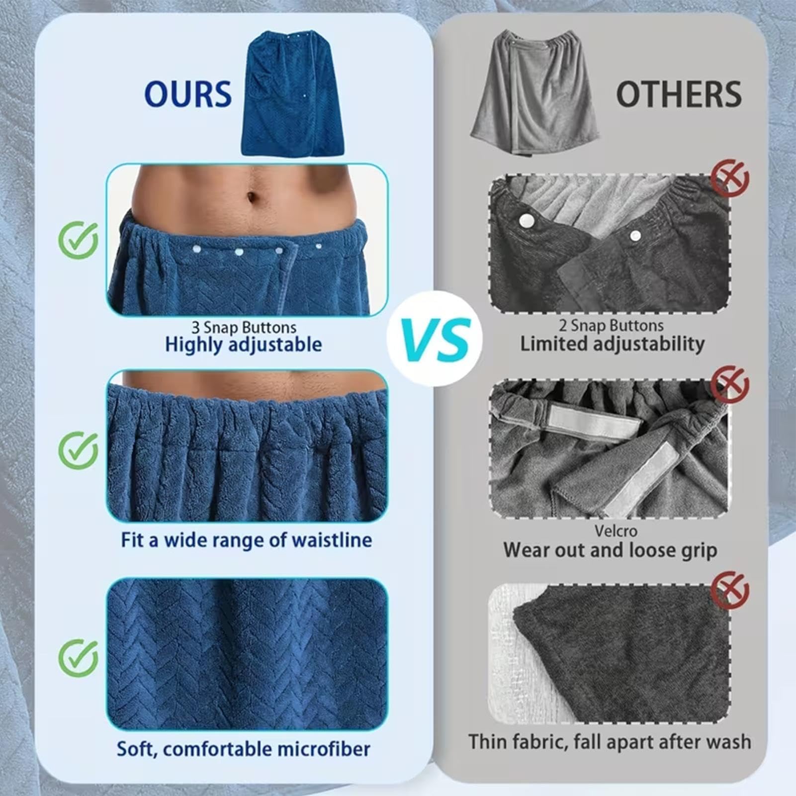 Ręcznik Prysznicowy Dla Mężczyzn Miękki Plus Size Chłonny Z Kieszeniami