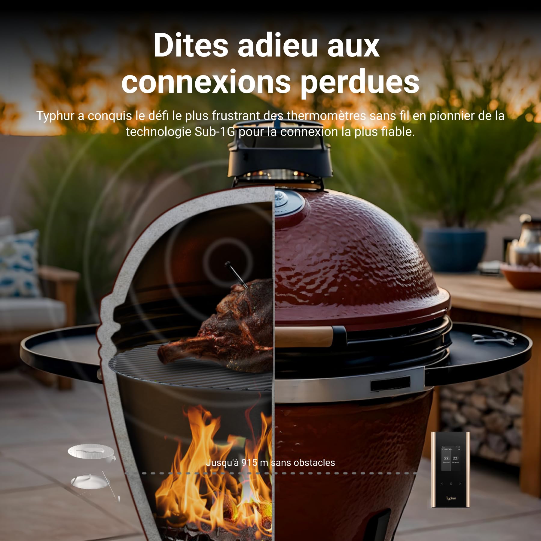 Typhur Sync Gold Thermomètre Cuisine Sans Fil, 4 Sondes, WiFi & Sub-1GHz, 6 Capteurs, Précision ±0,3℃, Application & Base Intelligente, IPX8, Sonde Barbecue pour Four Fumoir Gril Friteuse à Air