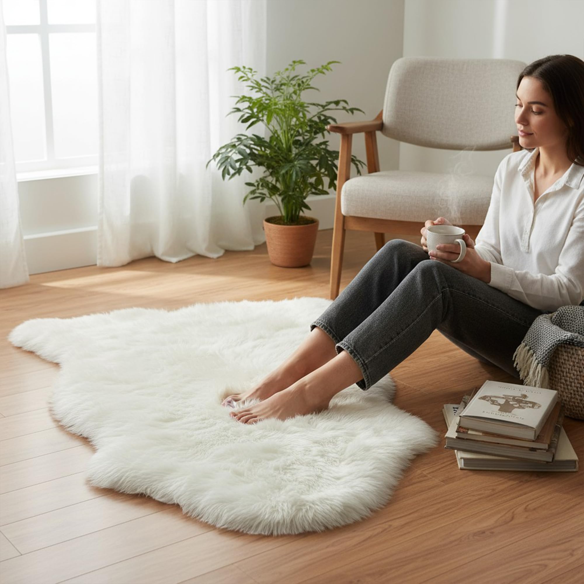 Alfombra de piel de oveja de lujo, 100% lana real natural, suave, sedosa y esponjosa. Manta para dormitorio, sofá o suelo muy cálida, transpirable y decorativa