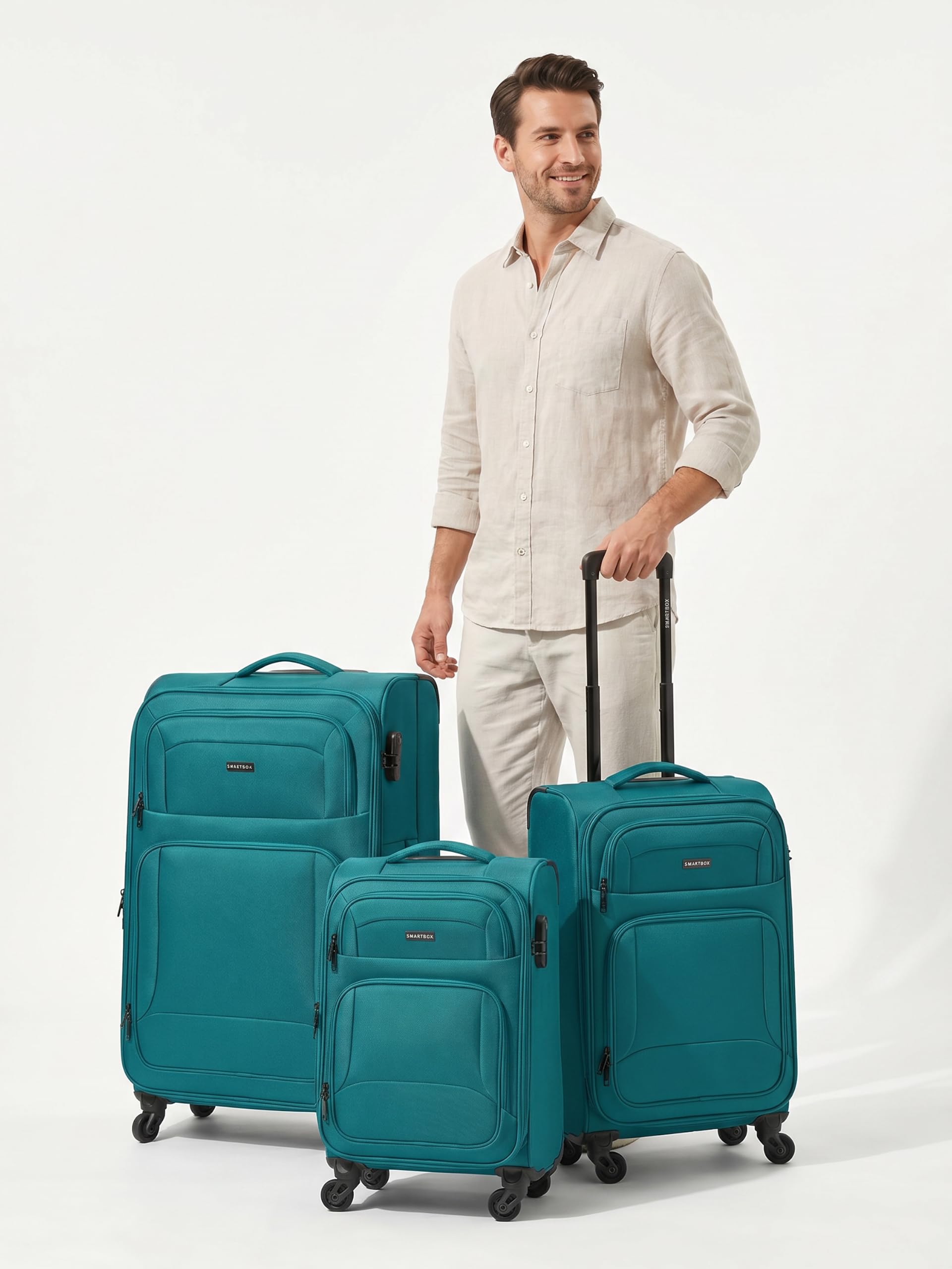 SMARTBOX Edycja 04 New3, Petrol, 3-Set, Miękki wózek bagażowy z obrotowymi kółkami