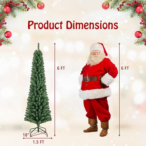 Miniatura 23 de Goplus - Árbol de Navidad artificial cónico de 6 pies, 340 puntas de rama, agujas de cloruro de polivinilo premium, delgado con soporte de metal