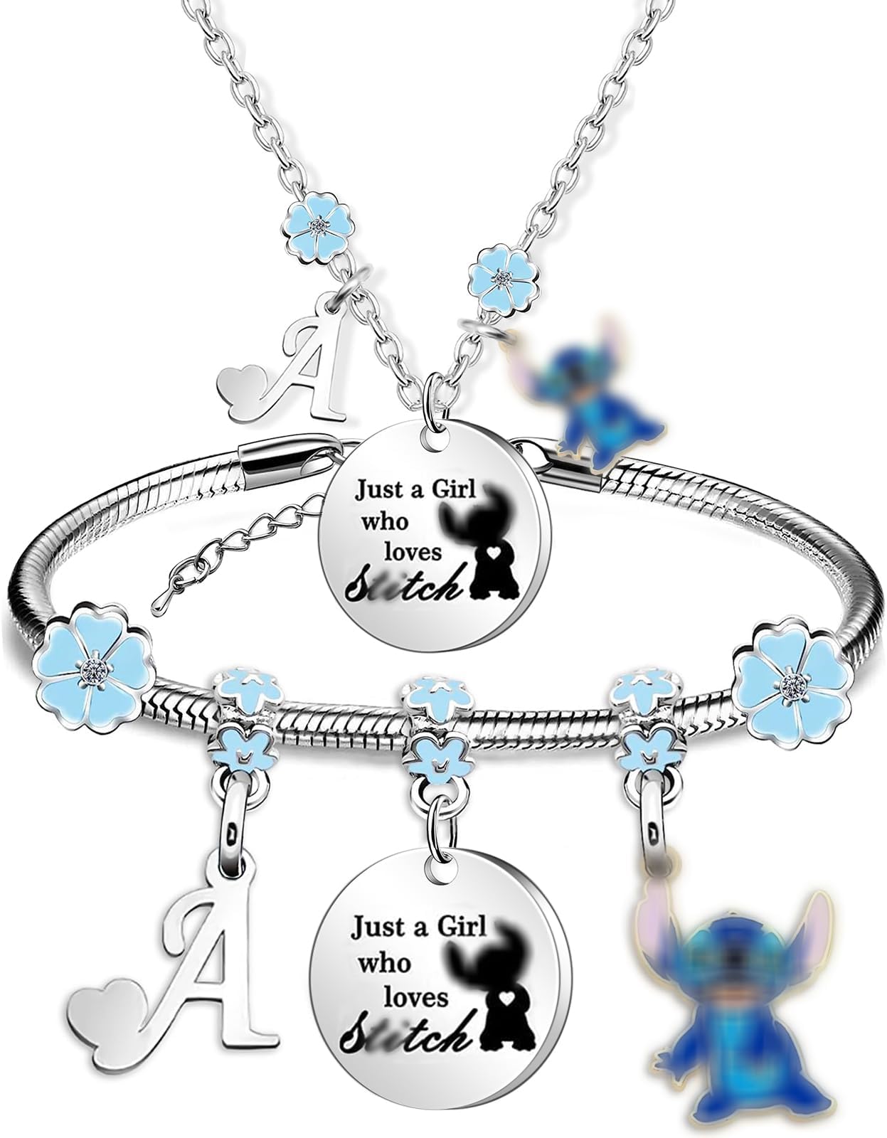 GoPawFunny Initial Necklace Bracelet Set for Women Girls, Cute Letter A-Z Cartoon Gifts for Her BFF Friend Sister Daughter