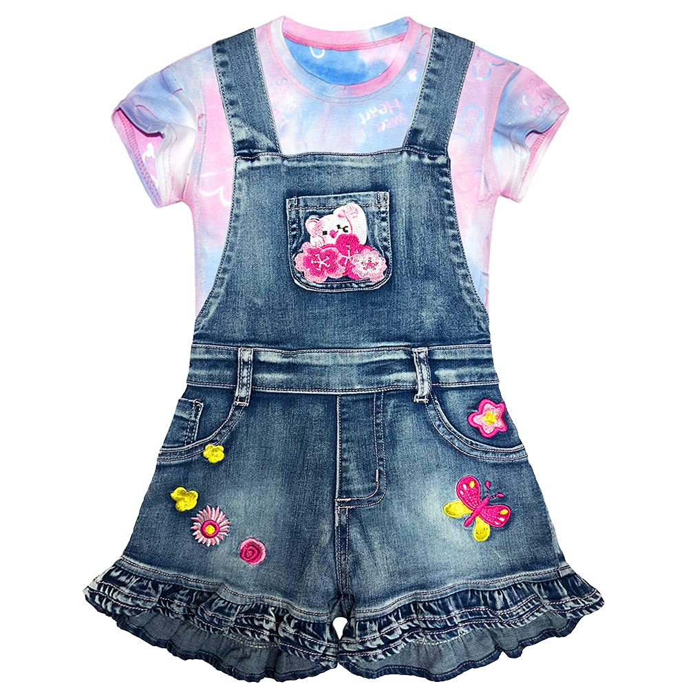 Peacolate Summer Little&Big Girls 2pcs Clothing Sets Short Sleeve T-Shirt and Denim Suspenders Shorts