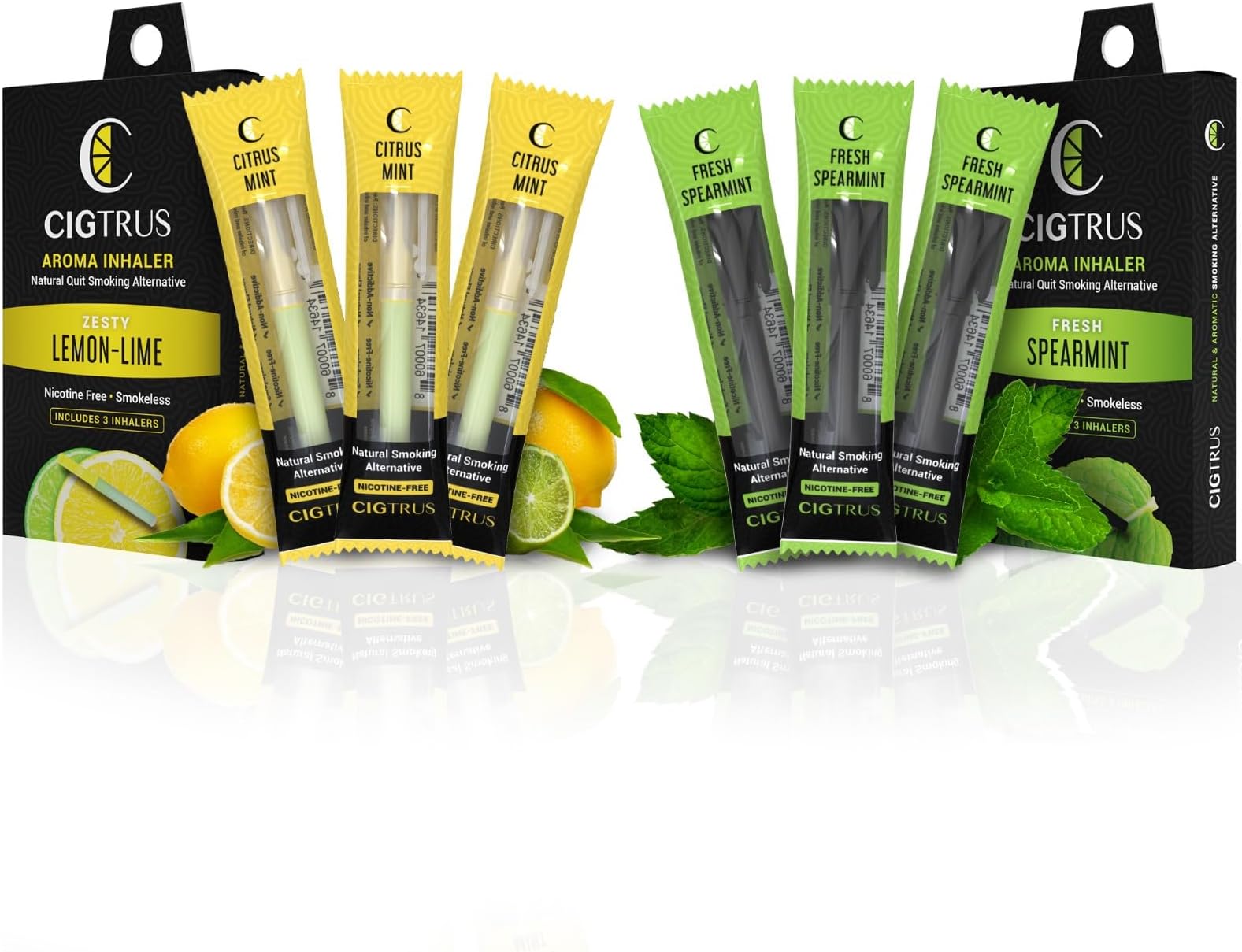 Cigtrus Quit Smoking Inhaler - Natural Refreshing, Smokeless Non Electric Diffuser Pen, No Nicotine or Vape โ Menthol Fresh Spearmint & Lemon Lime 6pk