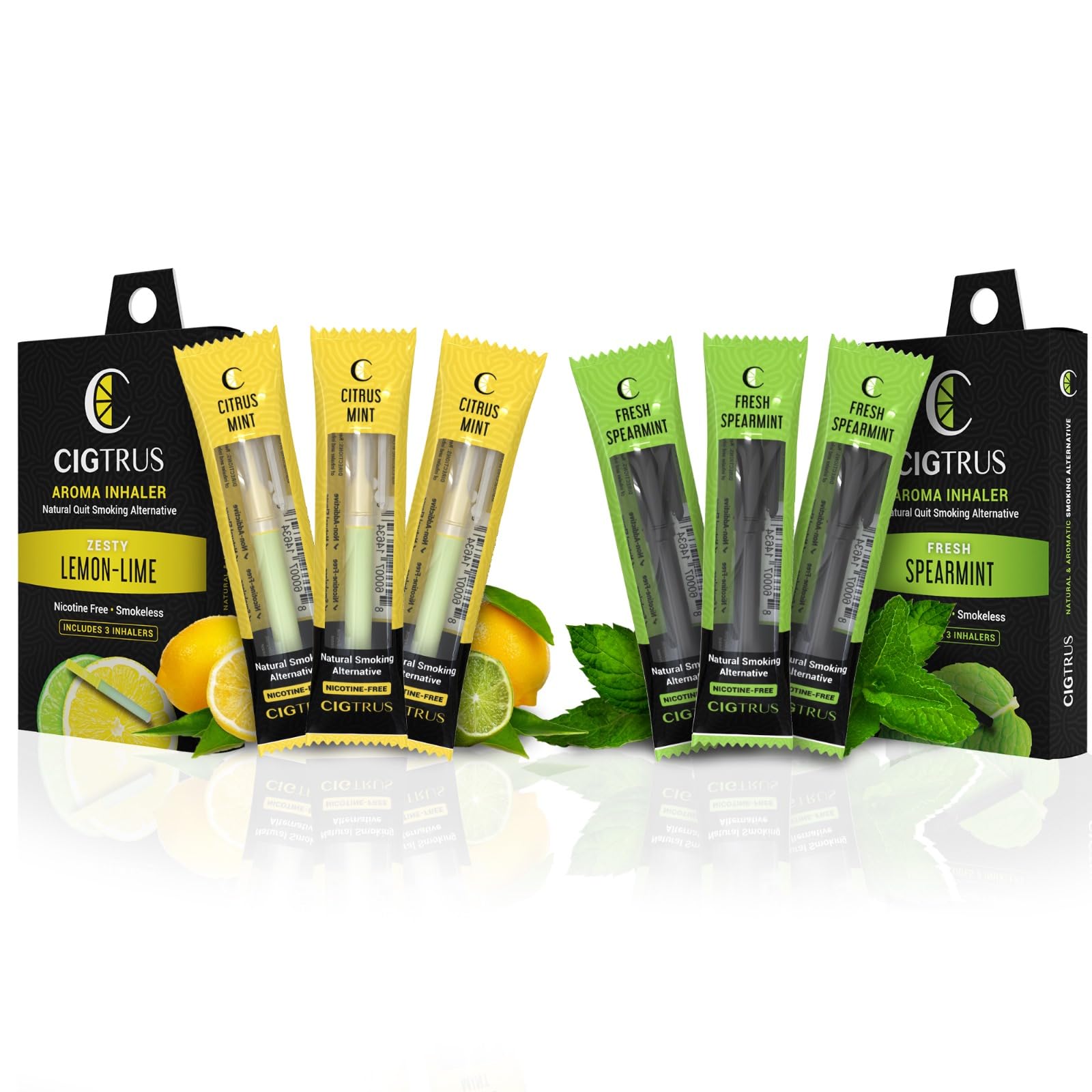 Cigtrus Quit Smoking Aid – Natural Smokeless Inhaler – Non-Electric, Nicotine-Free & Travel-Safe – 6-Piece Fresh Spearmint & Lemon Lime