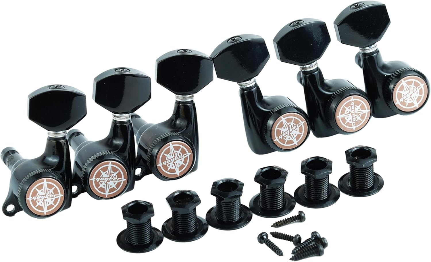 Guyker 6Pcs Guitar Locking Tuners (3L + 3R Handed) - 1:18 Ratio Lock String Tuning Key Pegs Machine Heads with Hexagonal Handle Replacement for LP SG Style Electric, Folk or Acoustic Guitars- Black