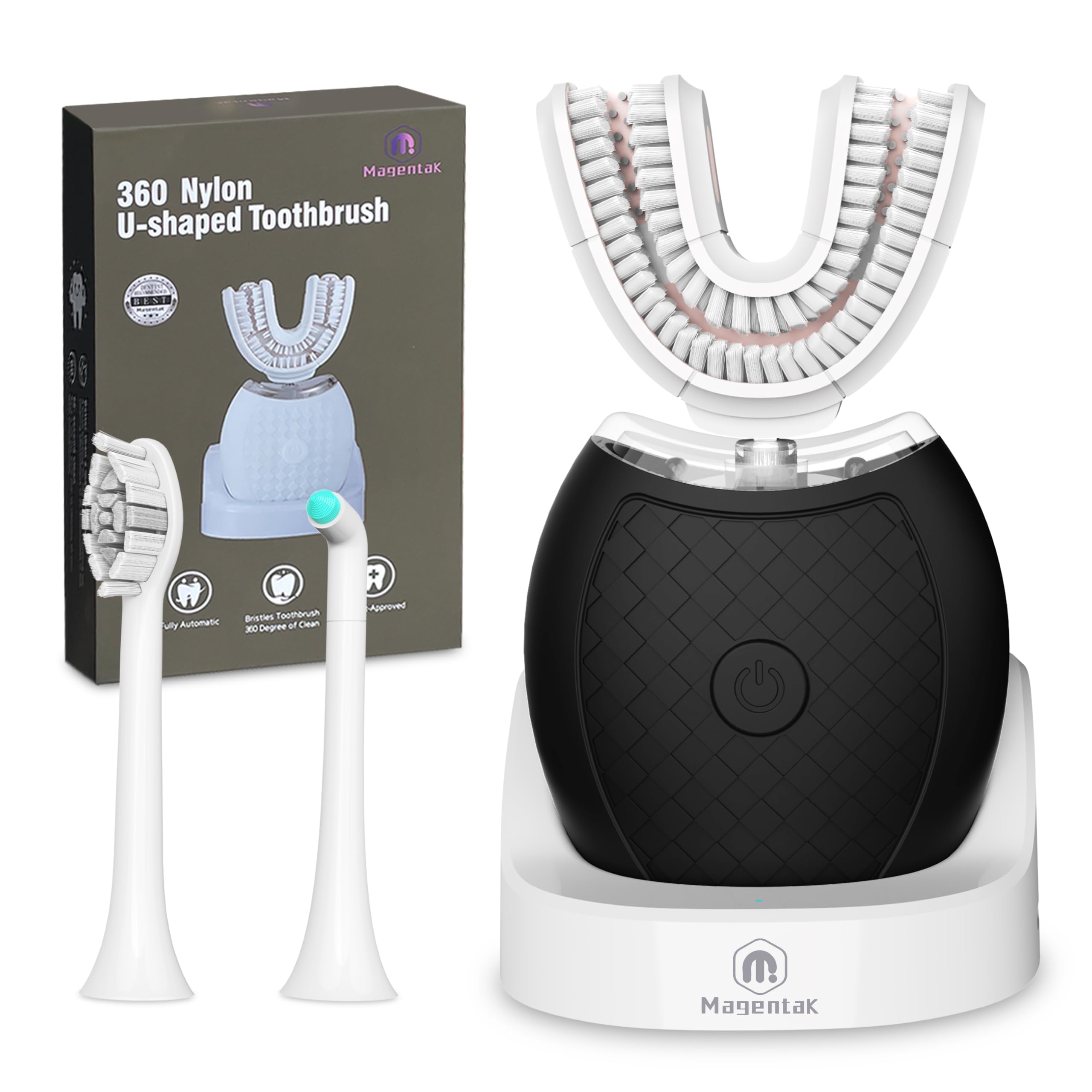 Electric U Shaped Toothbrush for Adult,360 Degree Automatic Cleaning, Ultrasonic Tooth Brush has 23760 Nylon Bristles and 3 Modes Standard, Fast, Ultra Fast(Black)