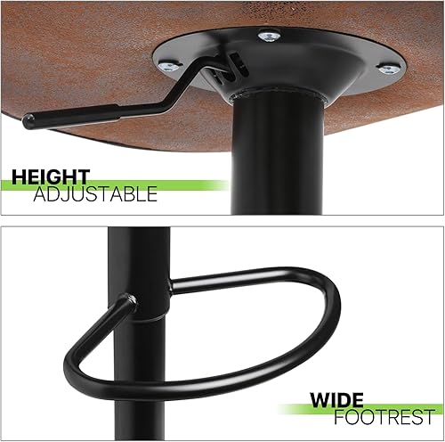 Miniatura 8 de Magshion Taburetes de bar de piel sintética ajustables con respaldo giratorio de 360 grados, reposapiés, juego de 4, color café