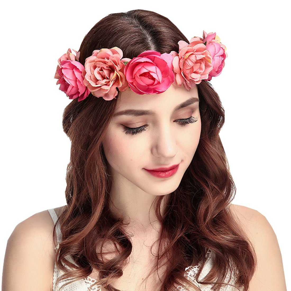 June Bloomy Women Rose Floral Crown Hair Wreath Leave