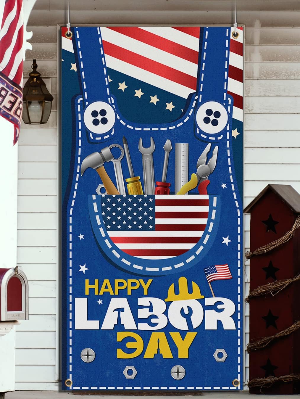 Labor Day Decoration,Happy Labor Day Door Cover Backdrop