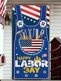 Labor Day Decoration,Happy Labor Day Door Cover Backdrop USA Patriotic Labor Day Porch Sign Door Hanging Banner Photography Background Backdrop for Labor Day Home Office Party