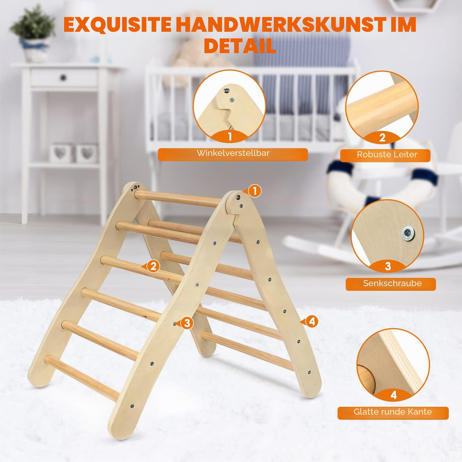 Kletterdreieck aus Holz Winkel einstellbar,klettergerüst Indoor mit 60 kg Belastbar Kletterdreieck für Kinder,Klappbare Kinder Indoor Montessori klettergerüst