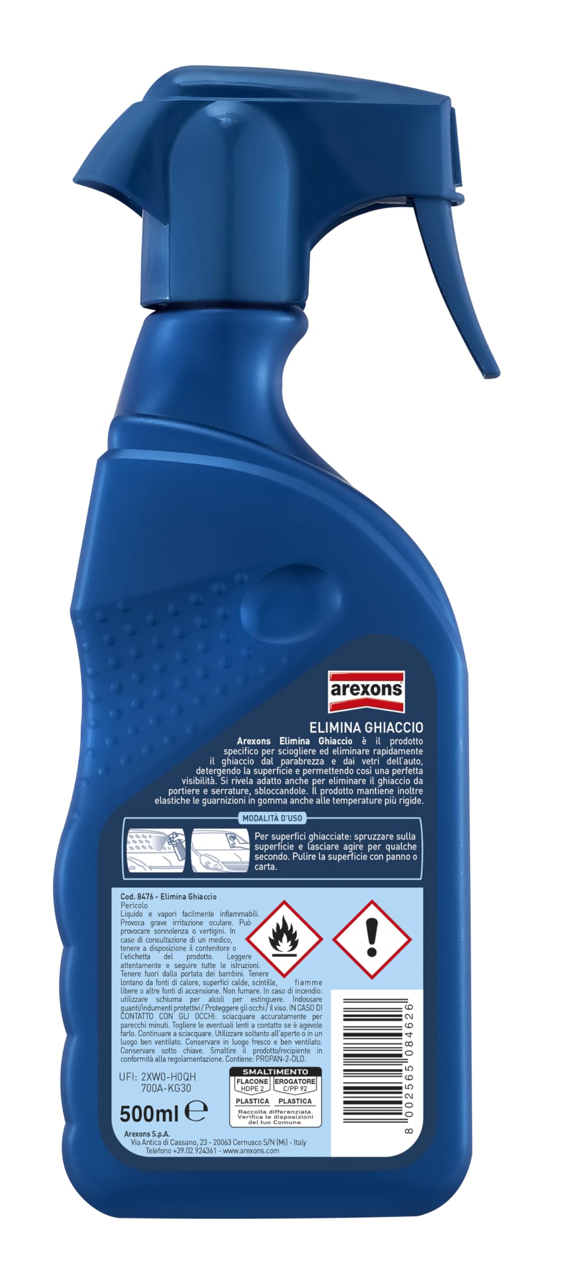 AREXONS Cura Auto Elimina Ghiaccio Spray 500 ml Adatto a Parabrezza e Vetri