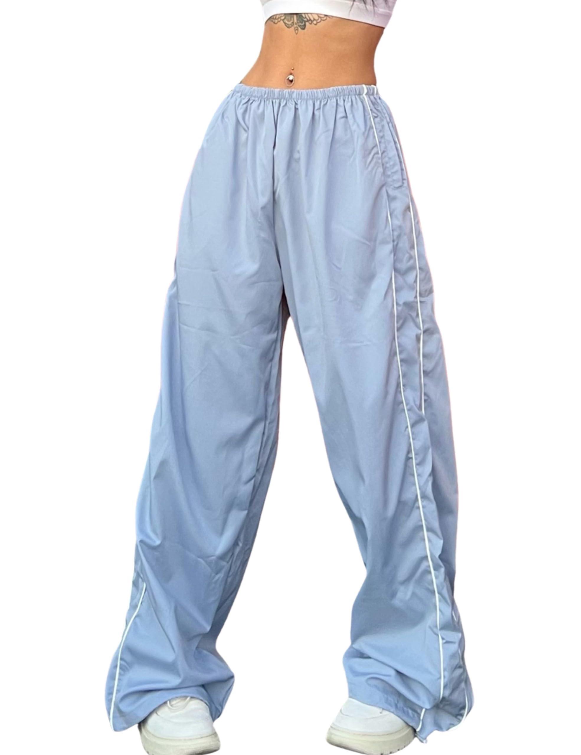 Himosyber Womens Parachute Pants Baggy Elasitc Waist Relaxed Y2K Track Pant Trousers