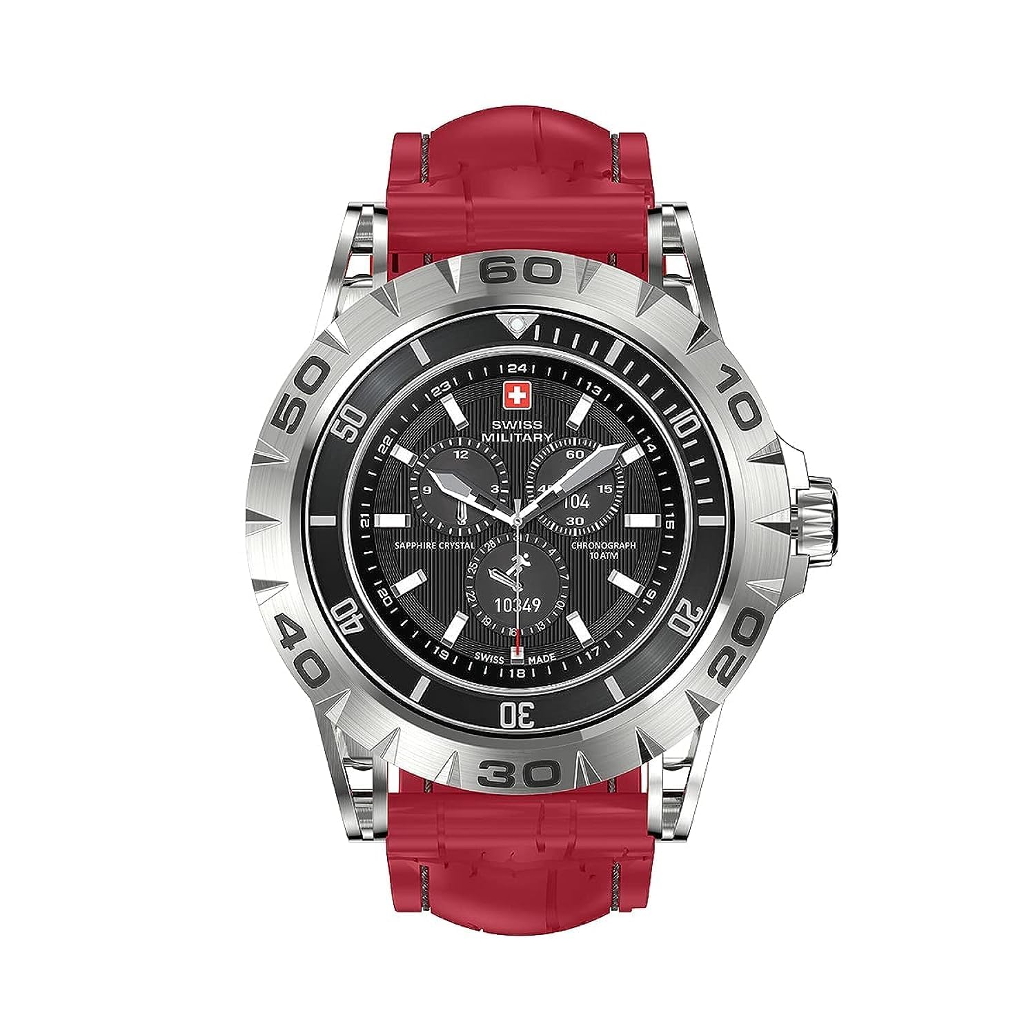 SWISS MILITARYDom 2 Smart watch, Receive & Make Calls, Heart Rate/BP/Oxygen Level Monitoring, IP67, Battery Life 5to7 Days, Compatibility: IOS/Android, Silver Frame:Red Silicon Belt