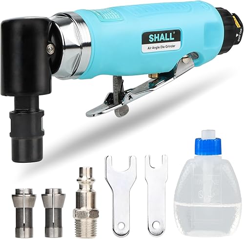 SHALL Amoladora neumática de ángulo recto de 14 pulgadas, pinzas de 14 pulgadas y 18 pulgadas, conector de aire, lubricante y llave de mandril